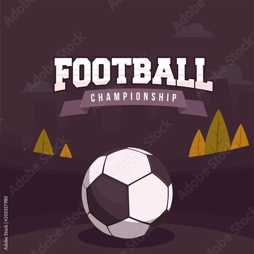 Stylish text Football Championship with Soccer Ball on burgundy color background. photo