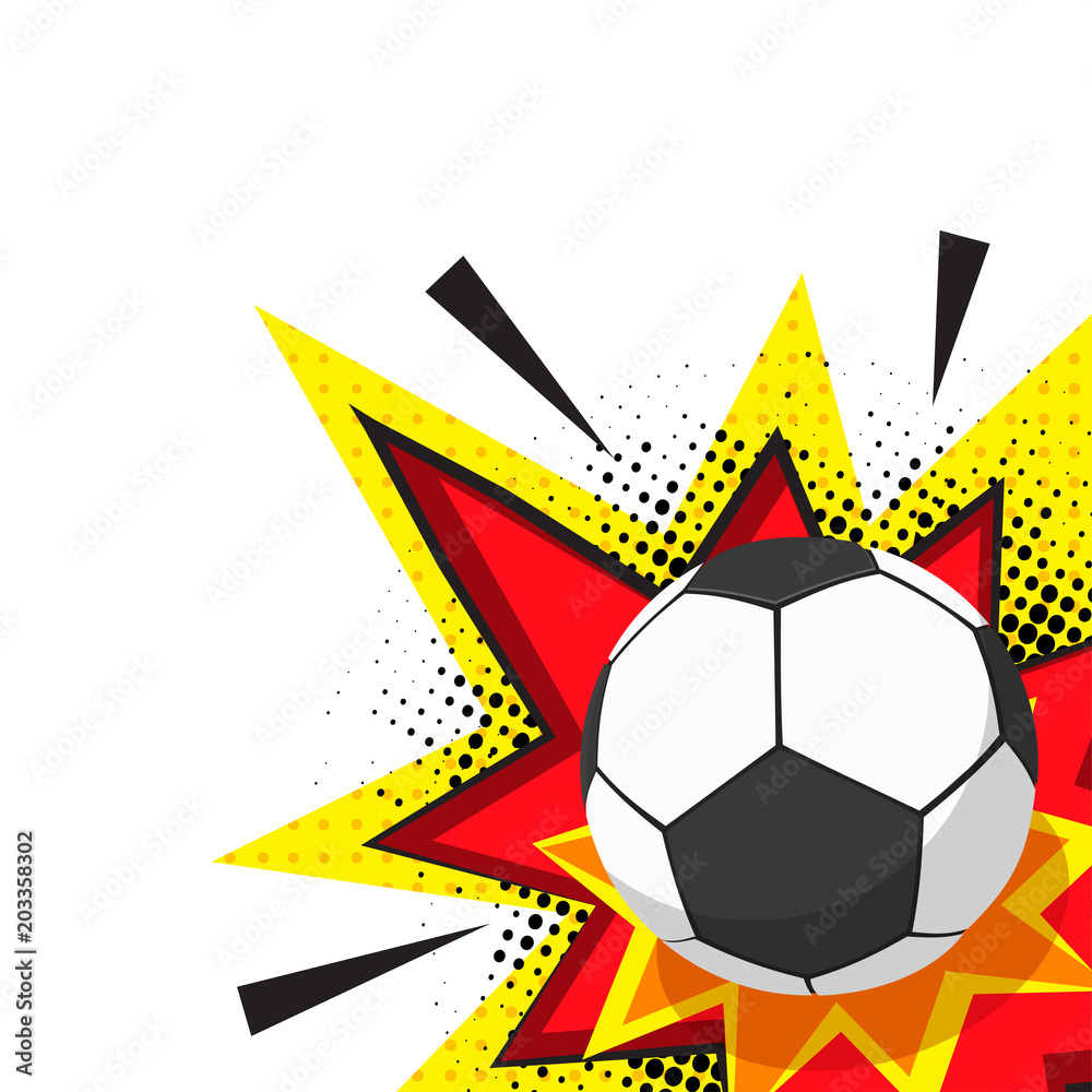 Soccer ball on colorful pop-art background.