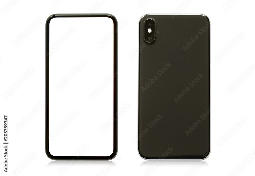 Mobile phone isolated on white, front and back