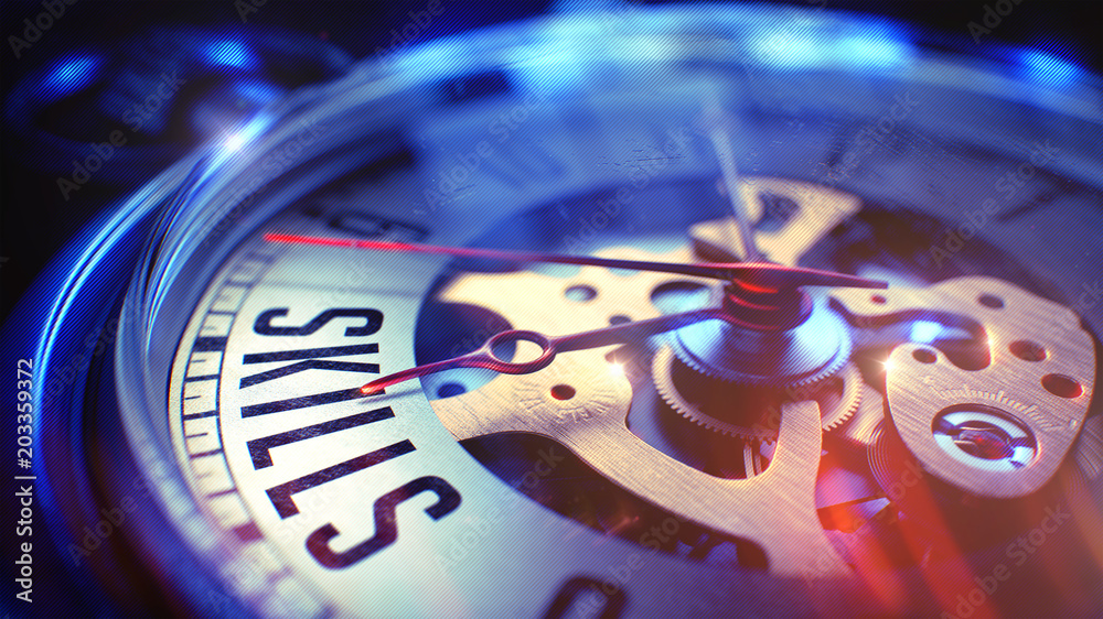 Obraz premium Skills - Wording on Watch. 3D Illustration.