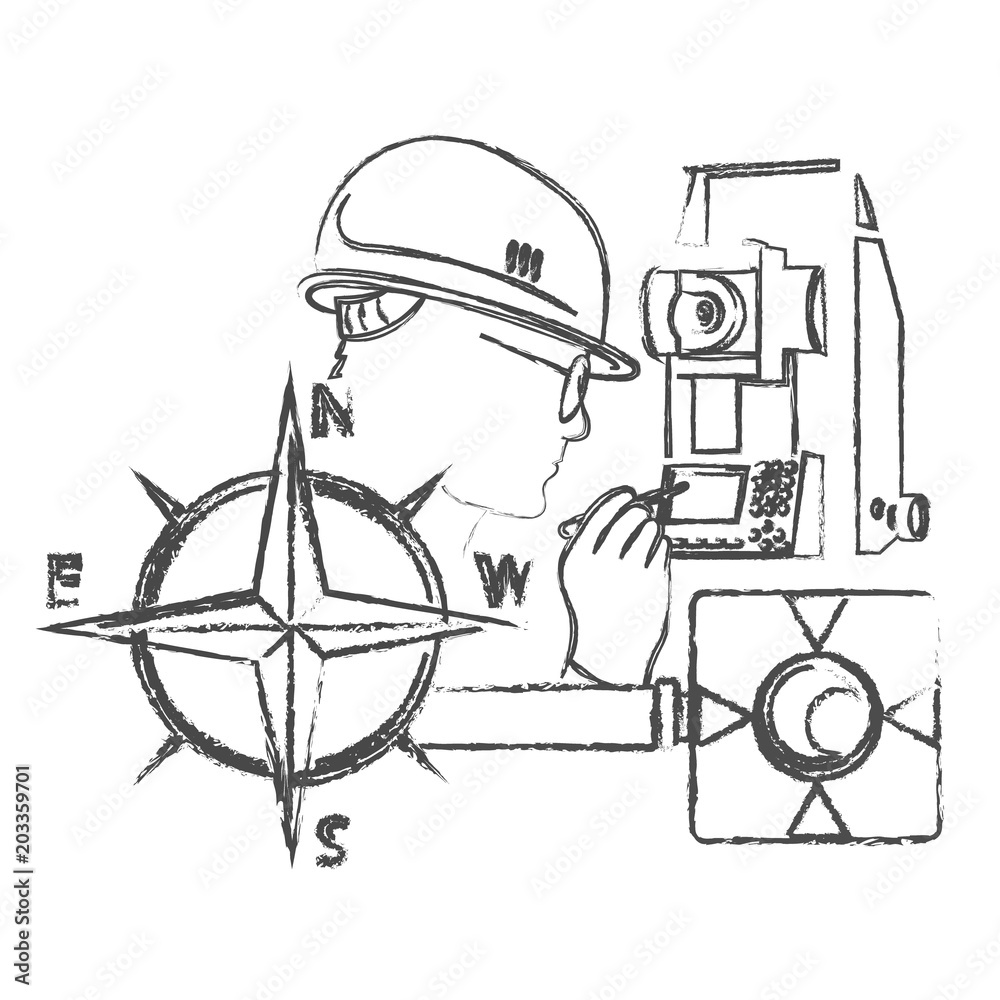 Surveyor with the device and wind rose Surveyor with the device and wind rose