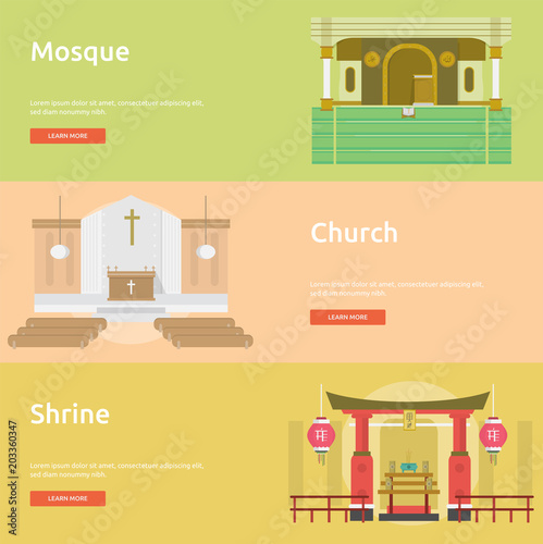 Religion Banner Design | Mosque, Church and Shrine