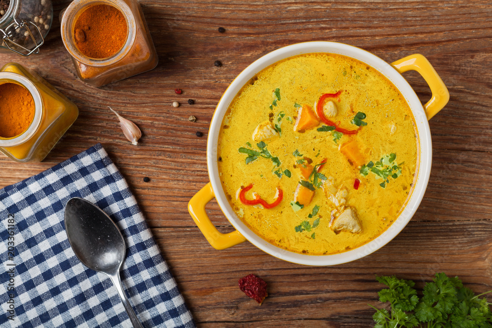 Sweet potato soup with chicken and lentils. Sweet potato soup with chicken and lentils.