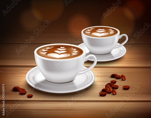 Fototapeta Naklejka Na Ścianę i Meble -  Cups of Cappuccino Coffee Composition