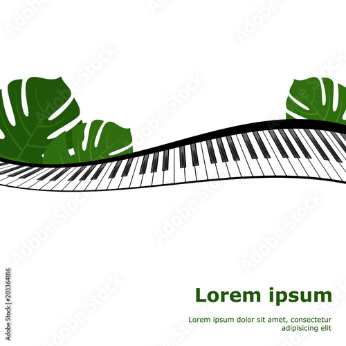 Piano keyboard with monstera leaves frame