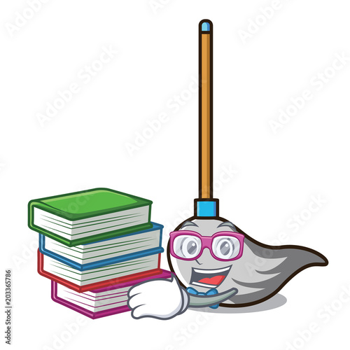 Student with book mop mascot cartoon style
