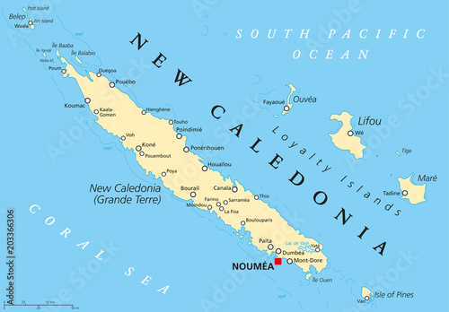 Fototapeta New Caledonia political map with capital Noumea