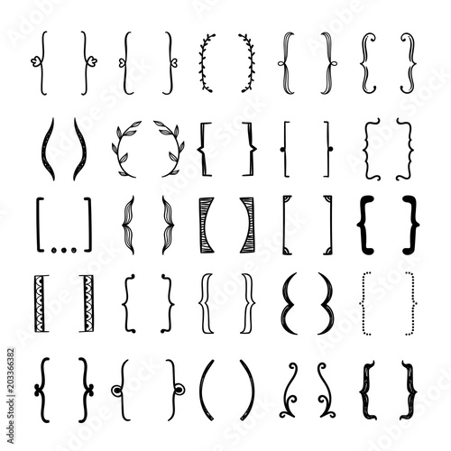 Brackets collection for graphic design. Hand sketched brackets design elements