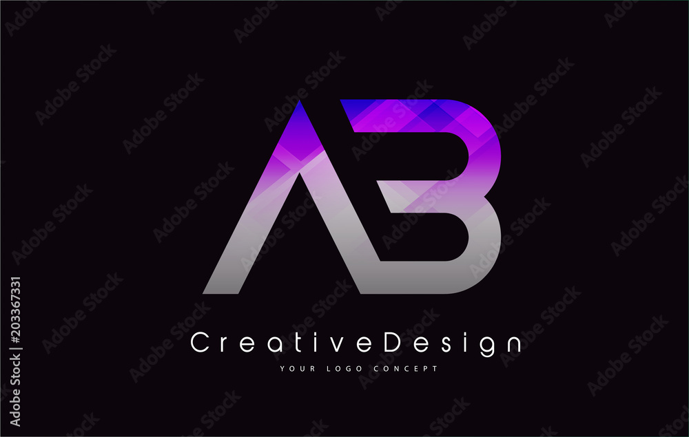 AB Letter Logo Design. Purple Texture Creative Icon Modern Letters ...