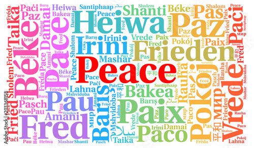 Peace word cloud in different languages 