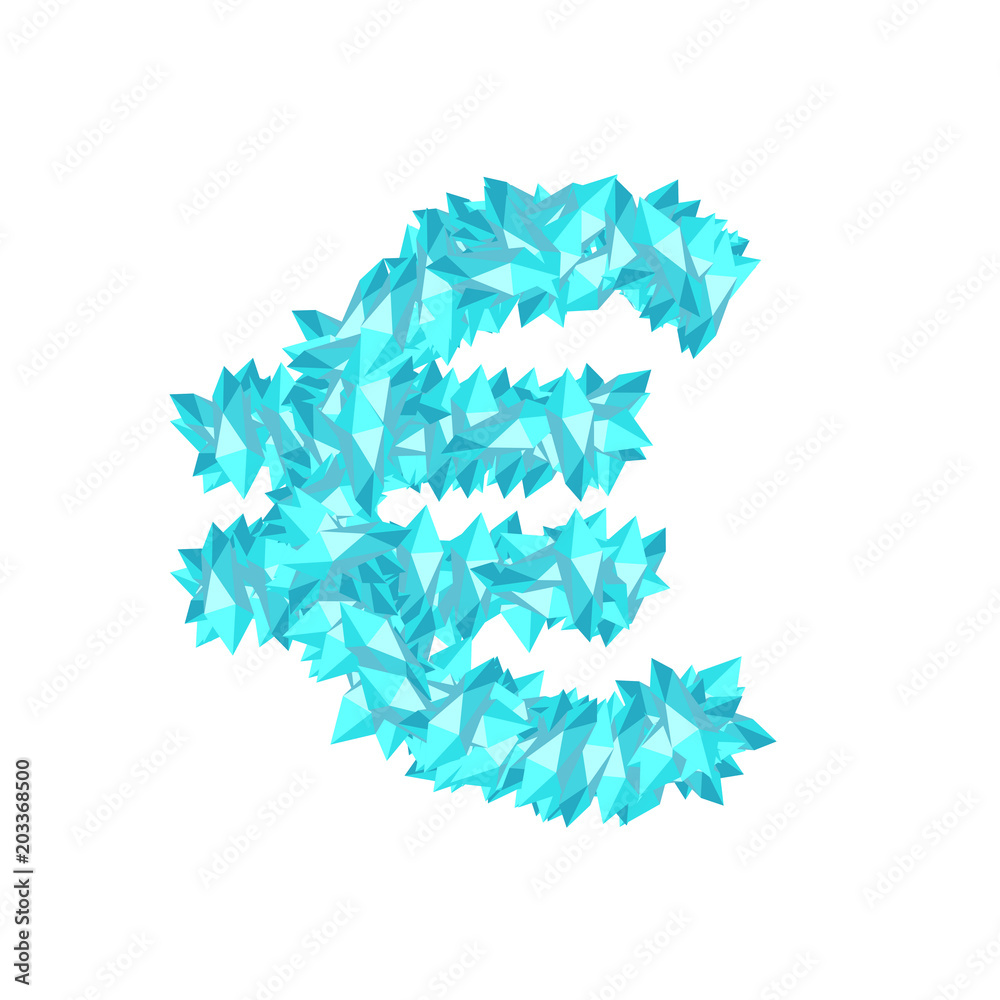 Fototapeta premium Alphabet Crystal diamond 3D virtual set Currency EUR (European Euro) symbol illustration Gemstone concept design blue color, isolated on white background, vector eps 10