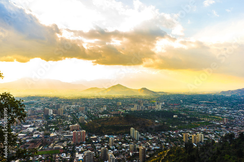 Panoramic view of Santiago de Chile and the surrounding mountains. 