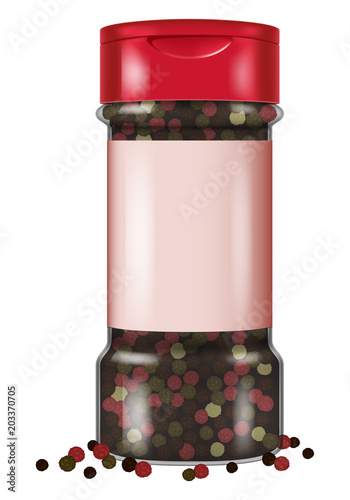 Bottle of peppercorns. Vector illustration.
