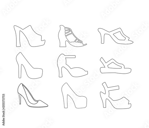 Woman High Heel Shoes Line Icon Set