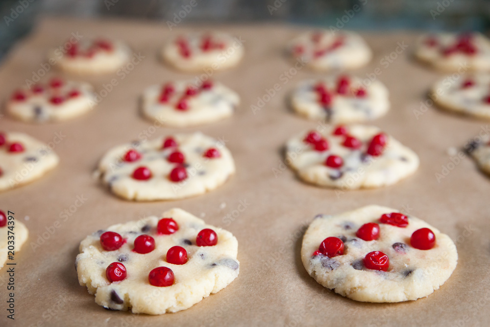 Preparing homemade cookies with guelder rose berries Preparing homemade cookies with guelder rose berries