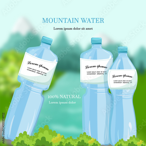 Water bottles Vector. Mountain fresh water Detailed product packagings