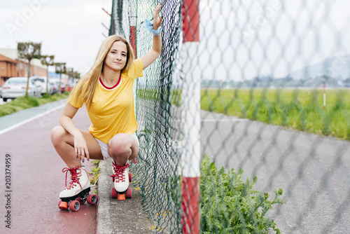 Casual blond girl on street