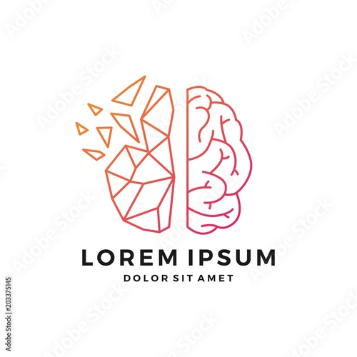 geometric brain tech logo connection glass shatter explode pixel low poly