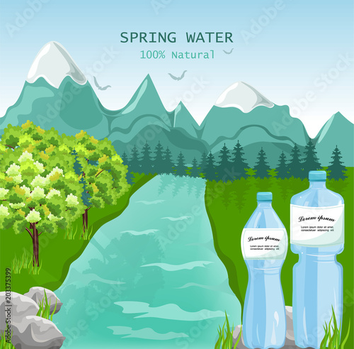 Mountains water Vector. Beauty nature Spring green backgrounds