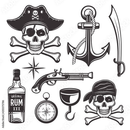 Pirates attributes set of vector vintage elements