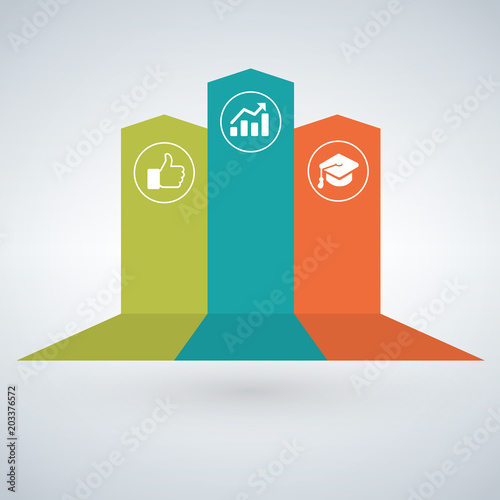 Arrow infographic concept. Vector template with 3 options, parts, stages, buttons. Can be used for web, diagram, graph, presentation, chart, report, step by step infographics.