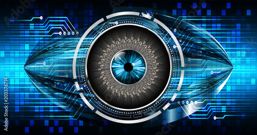 binary circuit board future technology, blue eye cyber security concept background, abstract hi speed digital internet.motion move blur. pixel vector