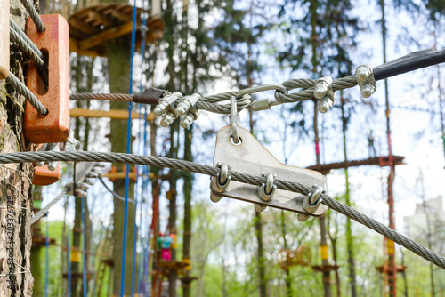 system of fastening of ropes in the park for mountaineering