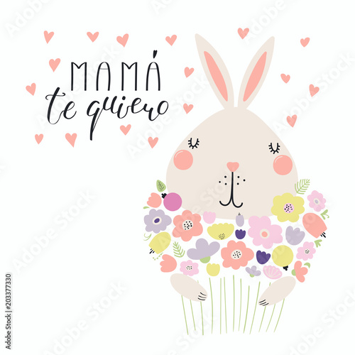 Hand Drawn Vector Illustration Of A Cute Bunny With A Bunch Of Flowers And Quote Love Hand Drawn Vector Illustration Of A Cute Bunny With A Bunch Of Flowers And Quote Love
