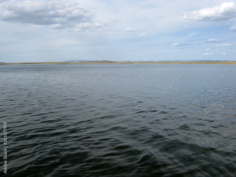 deserted beach lake, summer sky, nature, blue cloud,