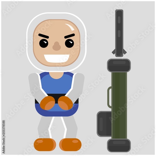 Funny doll bandit character in white suit illustration