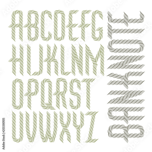 Vector capital condensed alphabet letters collection made with spirograph pattern, guilloche ornament. Can be used for logo creation in banking.