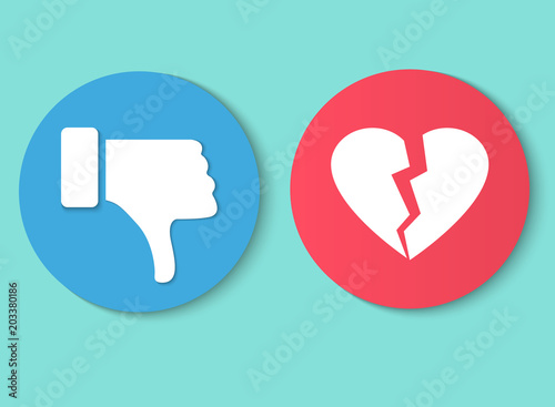 Dislike hand thumb down illustration vector symbol sign gesture. Dislike broken heart