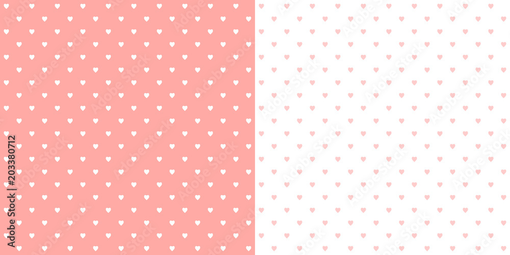 Pink pastel heart shape retro design polka dots background pattern, two inverted tiles Pink pastel heart shape retro design polka dots background pattern, two inverted tiles