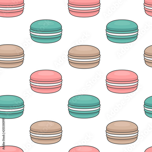 Seamless pattern with macaroons. Colorful macarons cake. Flat style, vector illustration.