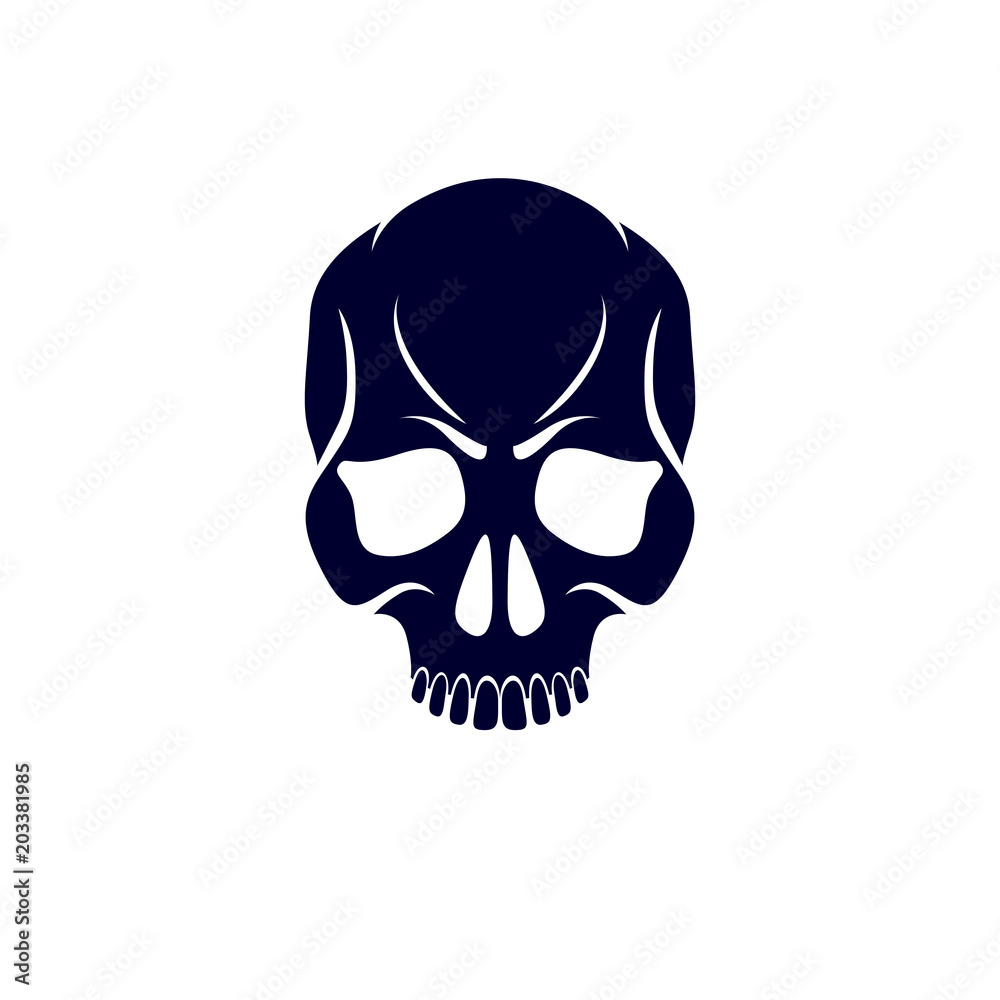 Obraz premium Scary scull graphic vector illustration. Demonic infernal creature, wicked Baphomet vector symbol.
