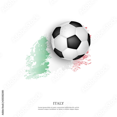 Soccer ball on Italian flag in halftone style. Isolated on white background. Vector illustration.
