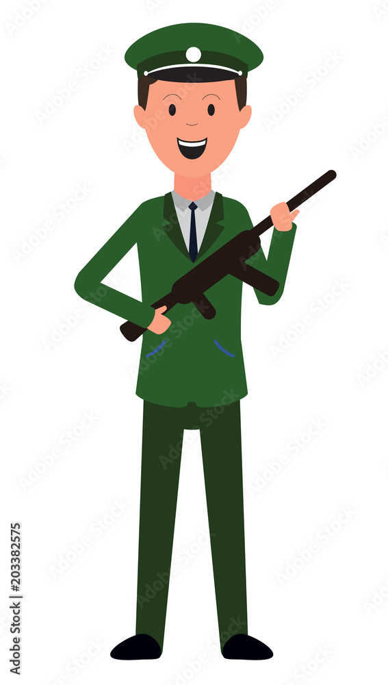 Soldier isolated on white. Vector illustration. Smiling person. Eps 10 Soldier isolated on white. Vector illustration. Smiling person. Eps 10