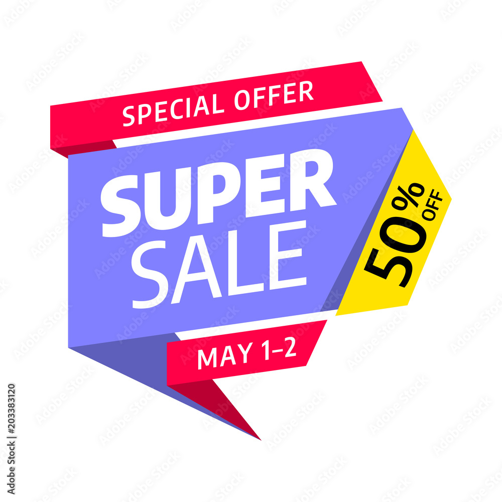 Super Sale. Big sale special offer. Banner template design. Can be used for discount tag or app icon or coupons or promotional material. Vector illustration.