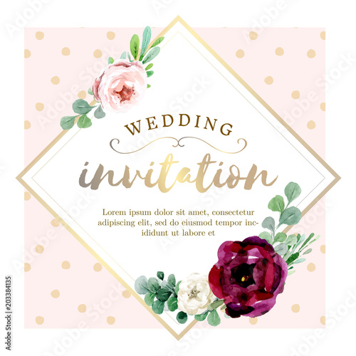 Pink  and gold watercolor floral background