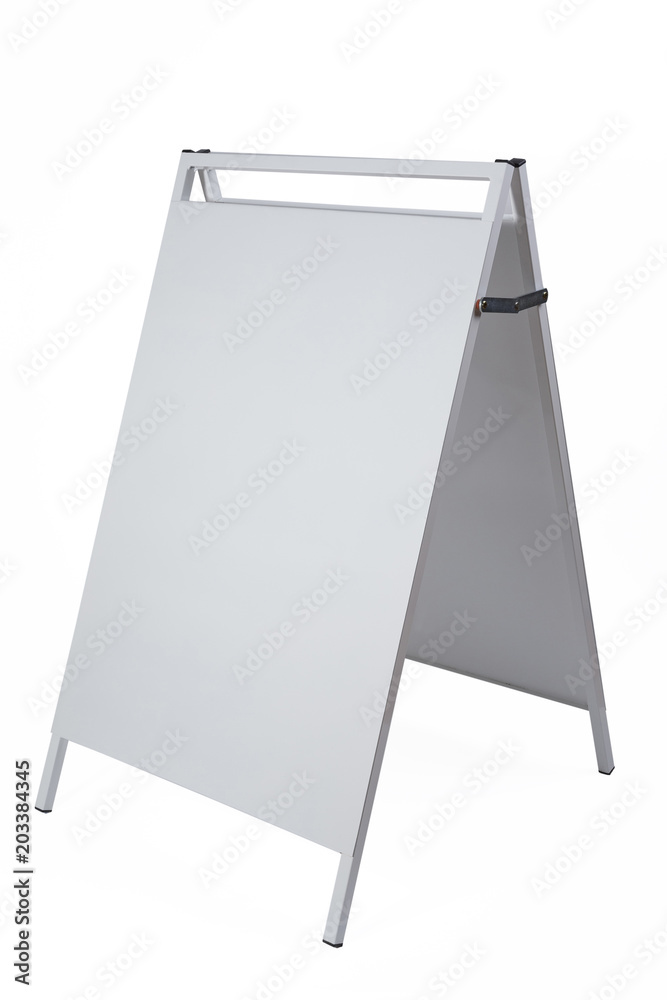 A white blank sandwich board. Stock Photo | Adobe Stock