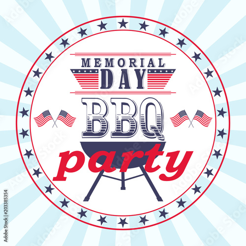 Vector Memorial Day barbecue party flyer, card, invitation template.