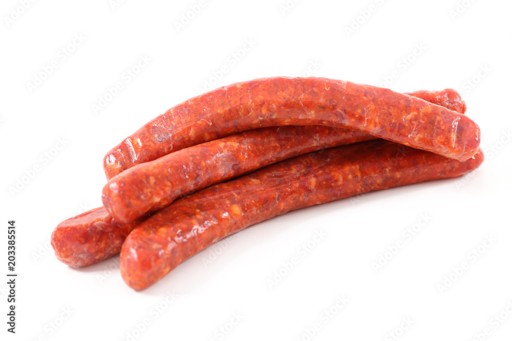 raw sausage on white background