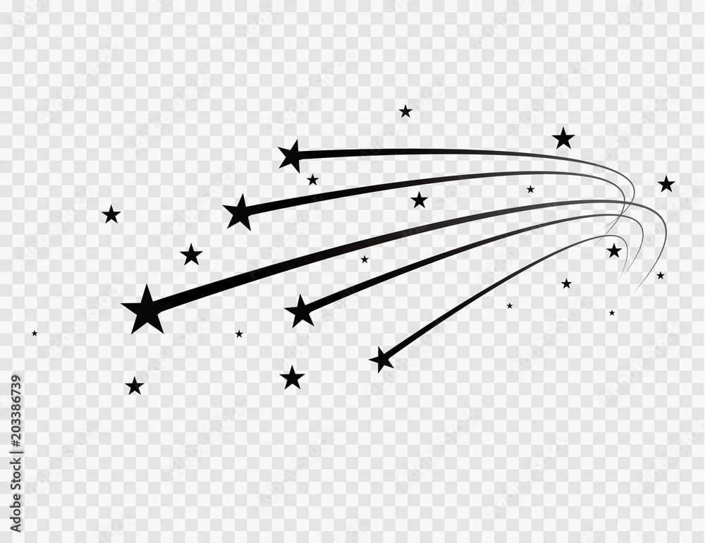 Abstract Falling Star Vector - Black Shooting Star with Elegant Star Trail on White Background - Meteoroid, Comet, Asteroid