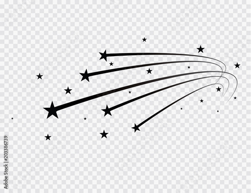 Abstract Falling Star Vector - Black Shooting Star with Elegant Star Trail on White Background - Meteoroid, Comet, Asteroid