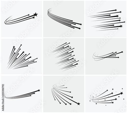 Abstract Falling Star Vector - Black Shooting Star with Elegant Star Trail on White Background - Meteoroid, Comet, Asteroid