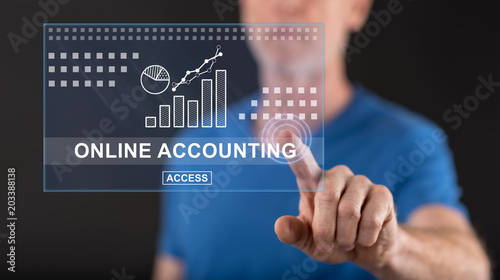 Man touching an online accounting concept