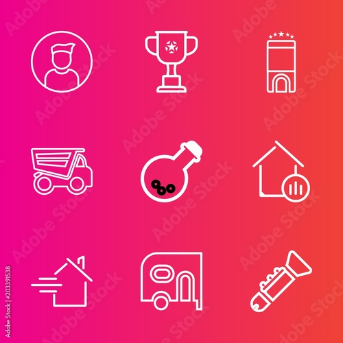 Premium set with outline vector icons. Such as cup  trophy  transportation  hotel  business  social  winner  rent  people  room  medicine  home  tipper  champion  victory  person  real  profile  house