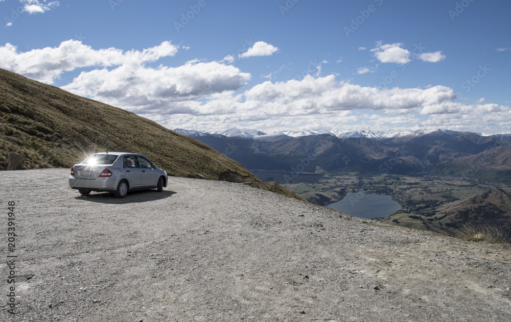 Car stopped on top of mountain