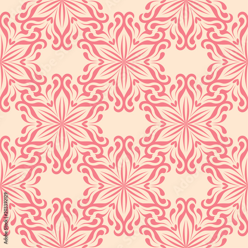 Red floral seamless pattern on beige background