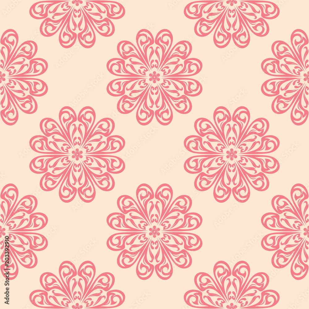 Red floral seamless pattern on beige background Red floral seamless pattern on beige background